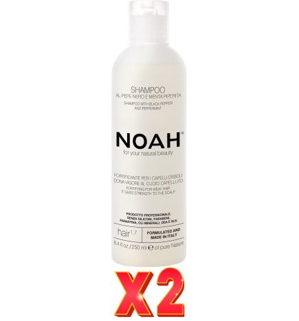 Pack de 2 unidades Champú Fortalecedor Con Pimienta Negra Y Menta Piperita, 250 Ml (1.7) Noah