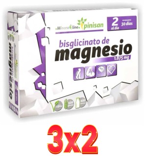 Pack de 3x2 unidades Bisglicinato De Magnesio 60 Cápsulas Pinisan