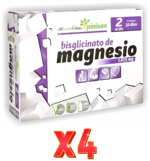 Pack de 4 unidades Bisglicinato De Magnesio 60 Cápsulas Pinisan