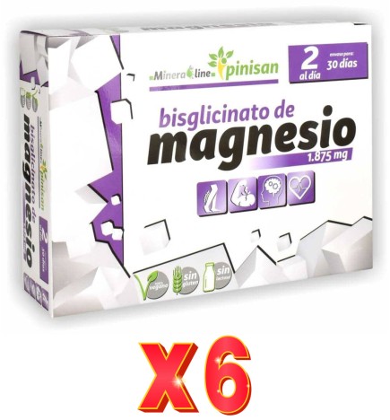 Pack de 6 unidades Bisglicinato De Magnesio 60 Cápsulas Pinisan