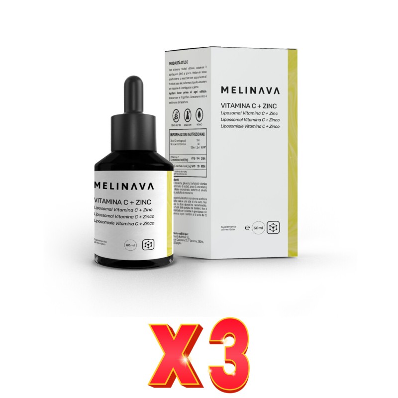 Pack de 3 unidades Vitamina C + Zinc Liposomal Líquido Melinava