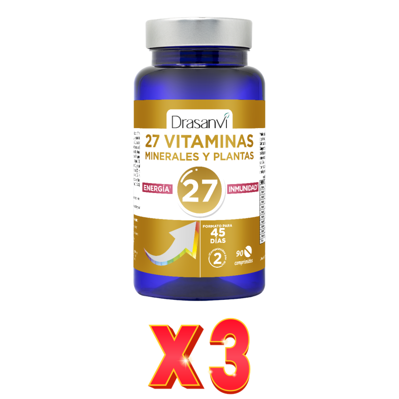 Pack de 3 unidades 27 Vitaminas + Minerales Energia E Inmunidad 90 Comprimidos Drasanvi Pack de 3 unidades 27 Vitaminas + Minerales Energia E Inmunidad 90 Comprimidos Drasanvi