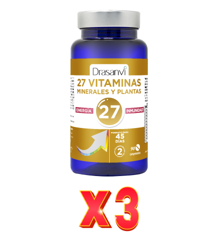 Pack de 3 unidades 27 Vitaminas + Minerales Energia E Inmunidad 90 Comprimidos  Drasanvi