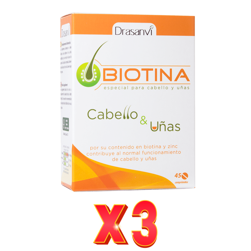 Pack de 3 unidades Biotina 400 Mcg 45 Comprimidos  Drasanvi
