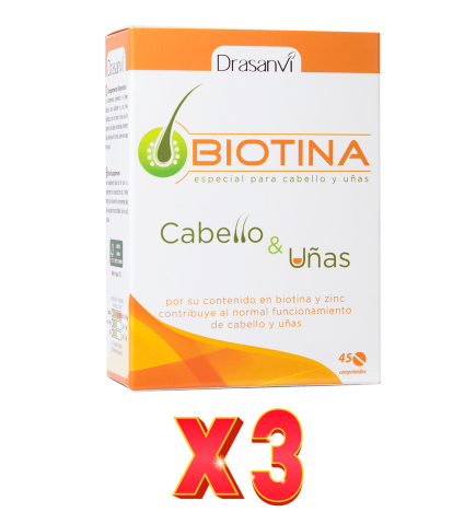Pack de 3 unidades Biotina 400 Mcg 45 Comprimidos  Drasanvi