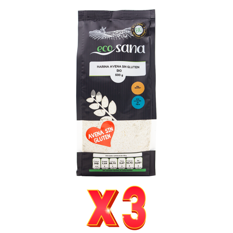 Pack de 3 unidades Harina Avena Integral Sin Gluten Bio 500G Ecosana Drasanvi Pack de 3 unidades Harina Avena Integral Sin Gluten Bio 500G Ecosana Drasanvi