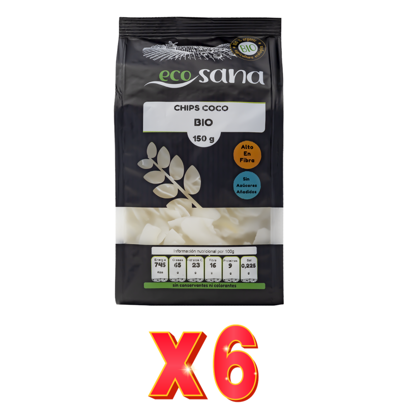 Pack de 6 unidades Chips Coco Bio 150G Ecosana Drasanvi