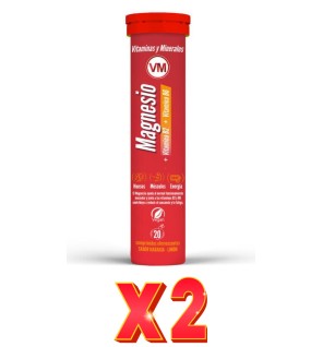 Pack de 2 unidades Magnesio + Vitamina B2+Vitamina B6  Efervescente 20 Tabletas Ynsadiet
