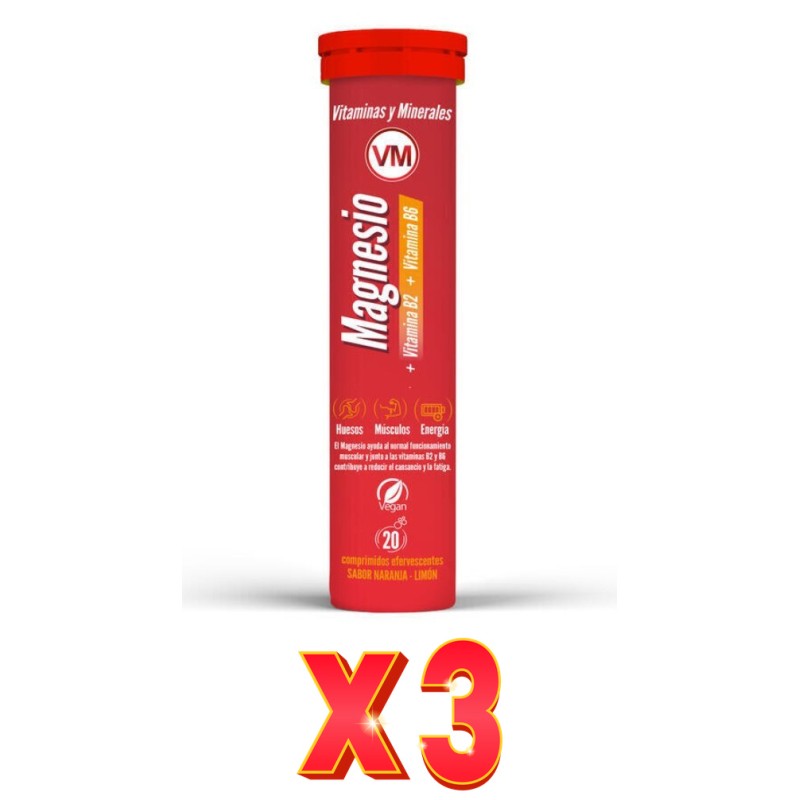 Pack de 3 unidades Magnesio + Vitamina B2+Vitamina B6 Efervescente 20 Tabletas Ynsadiet Pack de 3 unidades Magnesio + Vitamina B2+Vitamina B6 Efervescente 20 Tabletas Ynsadiet