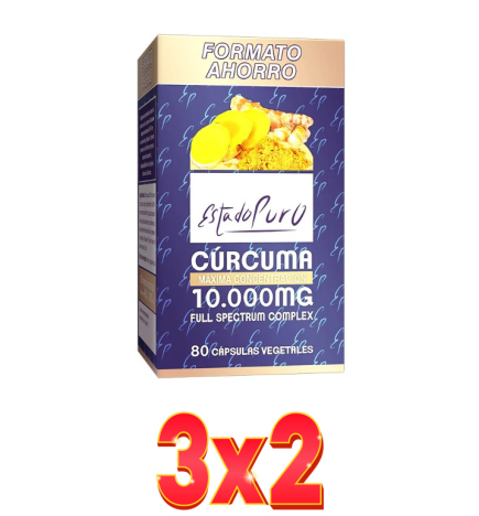 Pack de 3x2 unidades Cúrcuma Full Spectrum Complex 10.000 Mg 80 Cápsulas Estado Puro Tongil
