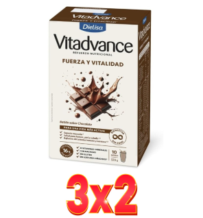 Pack de 3x2 unidades Vitadvance Batido Chocolate 10 Sobres Dietisa