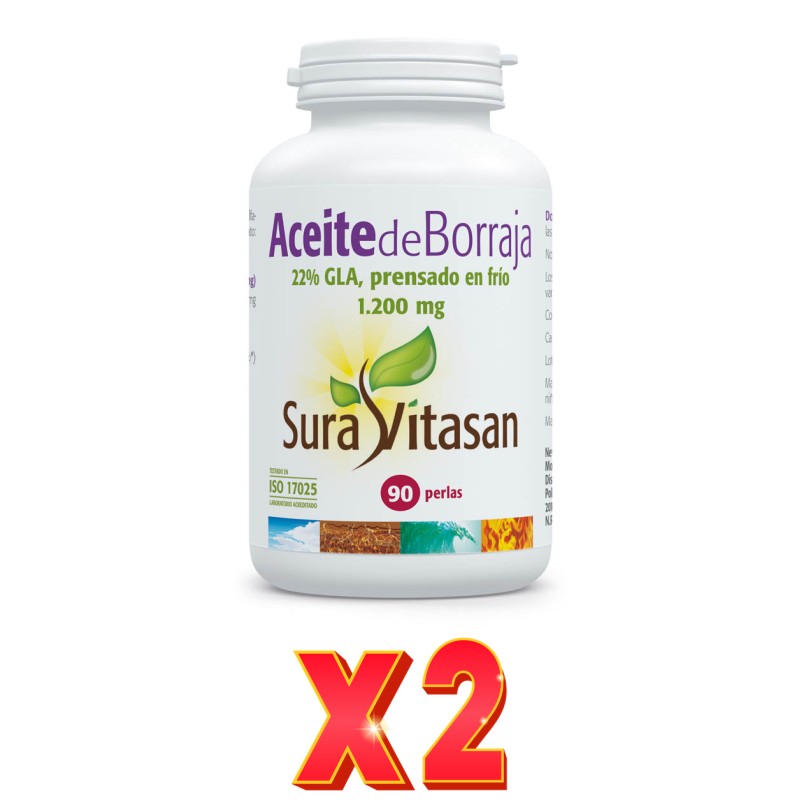 Pack de 2 unidades Aceite Borraja 1000Mg Bio 90 Perlas Sura Vitasan Pack de 2 unidades Aceite Borraja 1000Mg Bio 90 Perlas Sura Vitasan