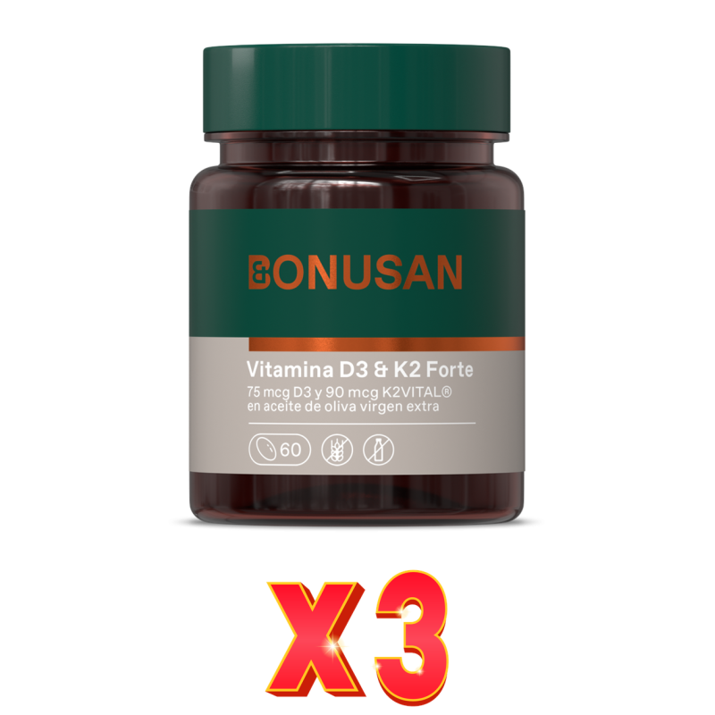 Pack de 3 unidades Vitamina D3 & K2 Forte 60 Perlas 60 Perlas Bonusan