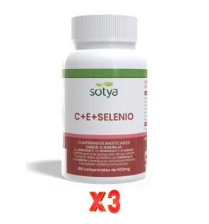 Pack De 3 Unidades Antioxidante Vitamina C,E + Selenio 500Mg 100 Comprimidos Sotya