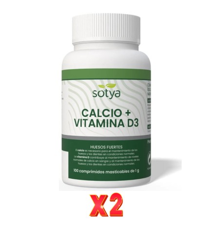 Pack De 2 Unidades Calcio Y Vitamina D3 Masticable 1 G 100 Comprimidos Sotya