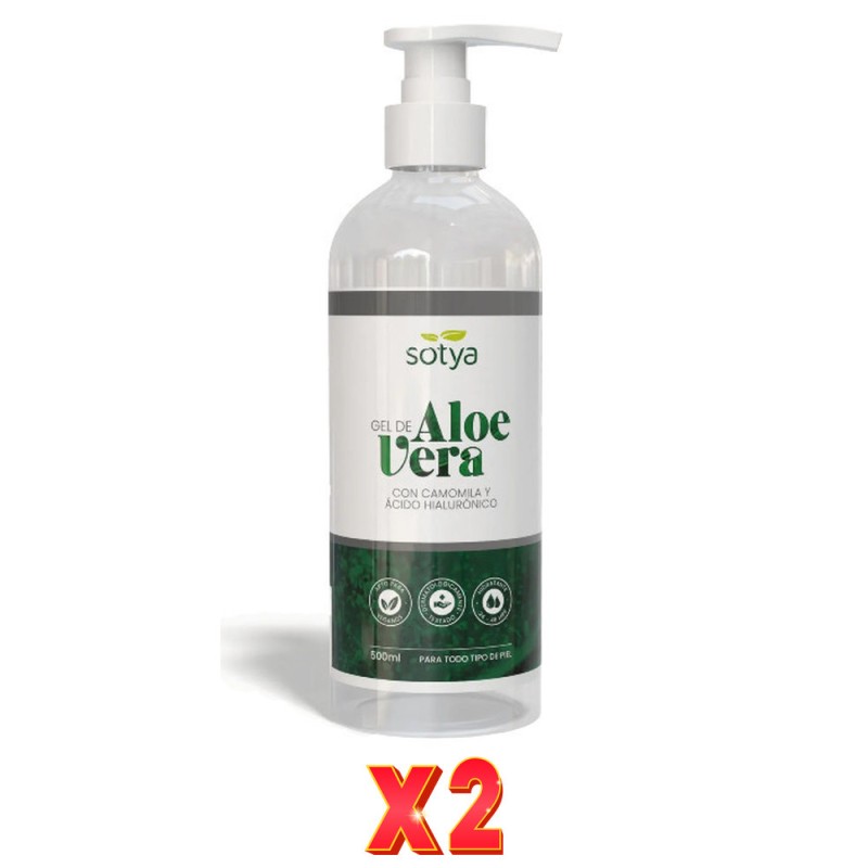 Pack De 2 Unidades Gel De Aloe Vera Con Camomila Y Acido Hialuronico 500Ml Sotya