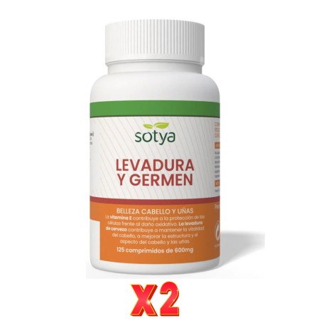 Pack De 2 Unidades Levadura De Cerveza Y Germen De Trigo 600 Mg 125 Comprimidos Sotya