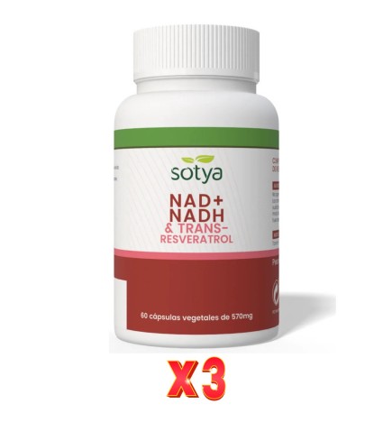 Pack De 3 Unidades Nad + Nadh & Trans-Resveratrol 570Mg 60Caps Sotya
