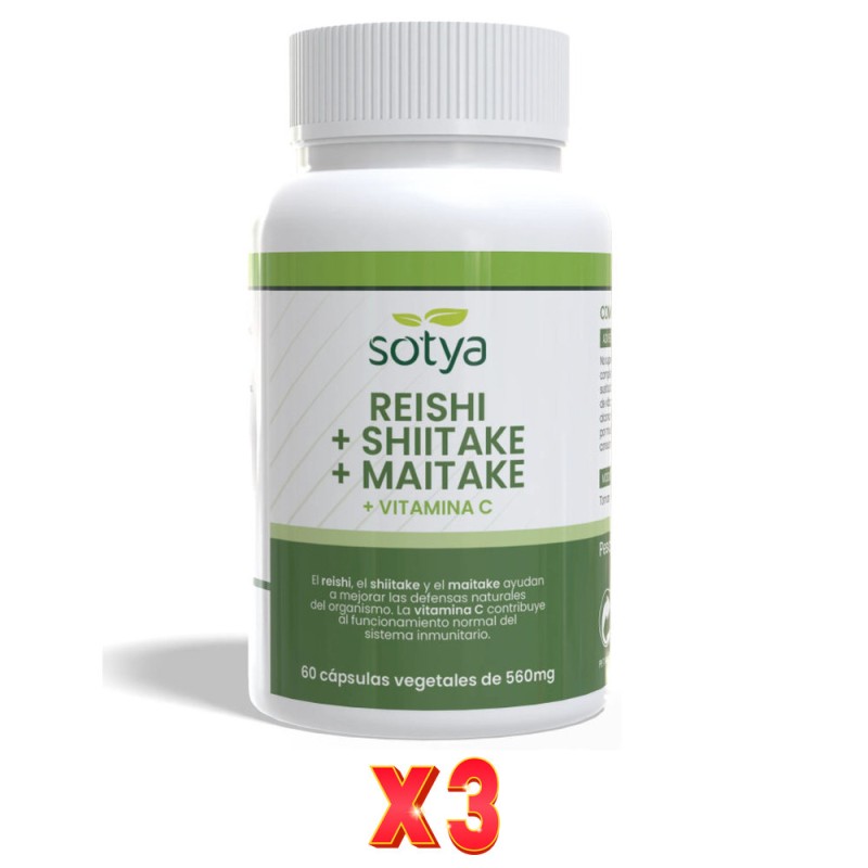 Pack De 3 Unidades Reishi, Maitake Y Shiitake 560Mg 60 Capsulas Sotya