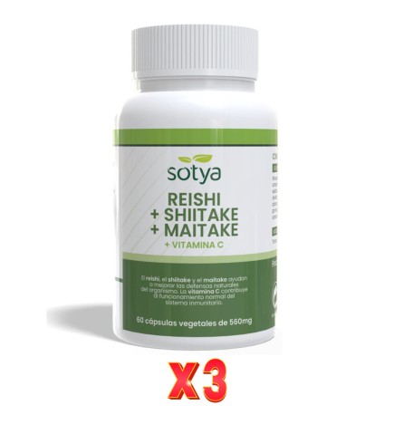 Pack De 3 Unidades Reishi, Maitake Y Shiitake 560Mg 60 Capsulas Sotya