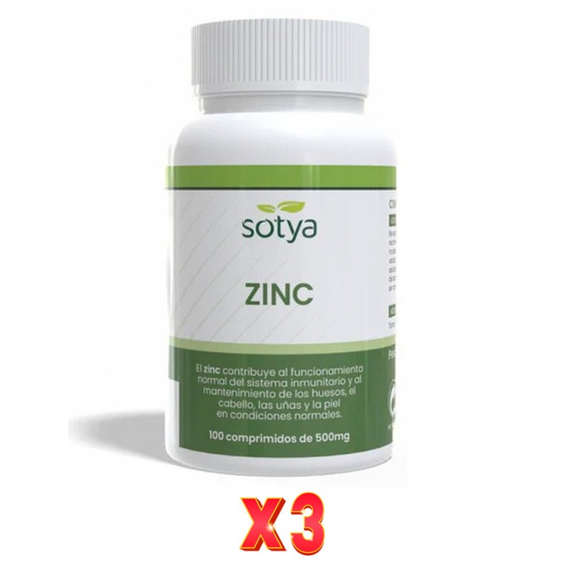 Pack De 3 Unidades Zinc 500Mg 100 Comprimidos Sotya Pack De 3 Unidades Zinc 500Mg 100 Comprimidos Sotya