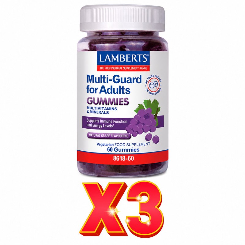Pack de 3 unidades Multi-Guard Adultos 60 Gominolas de Lamberts Pack de 3 unidades Multi-Guard Adultos 60 Gominolas de Lamberts