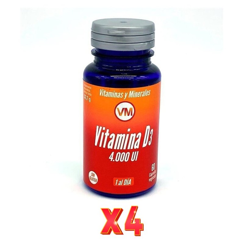 Pack De 4 Unidades Vitamina D3 60 Cap. Vit.Min. 4000 Ui Vm Ynsadiet Pack De 4 Unidades Vitamina D3 60 Cap. Vit.Min. 4000 Ui Vm Ynsadiet