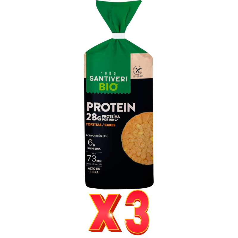 Pack de 3 unidades Tortitas Protein 100 Gramos Santiveri