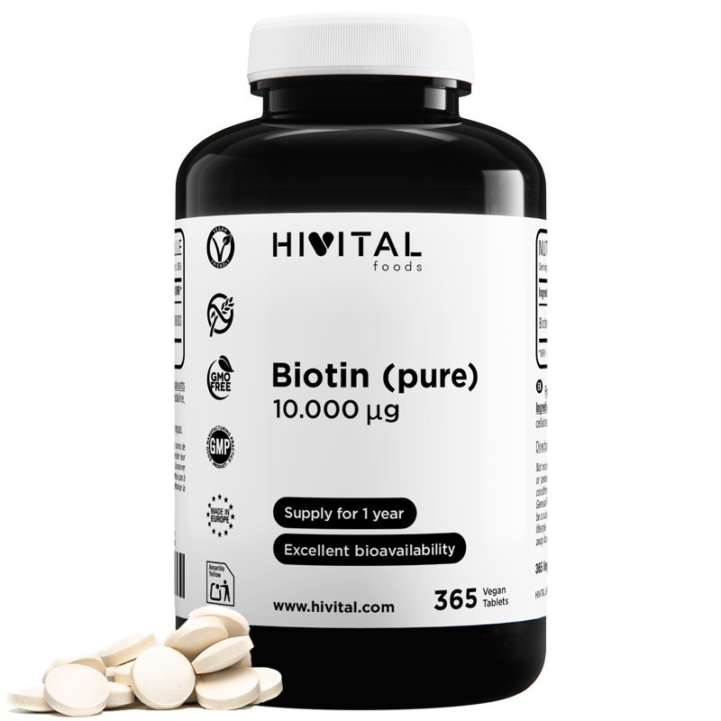 Biotina 10000 mcg 365 Comprimidos Veganos Hivital