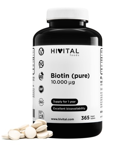 Biotina 10000 mcg 365 Comprimidos Veganos Hivital