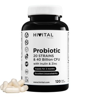 Probiótico 20 cepas 40 Mil Millones UFC 120 Cápsulas Veganas Hivital