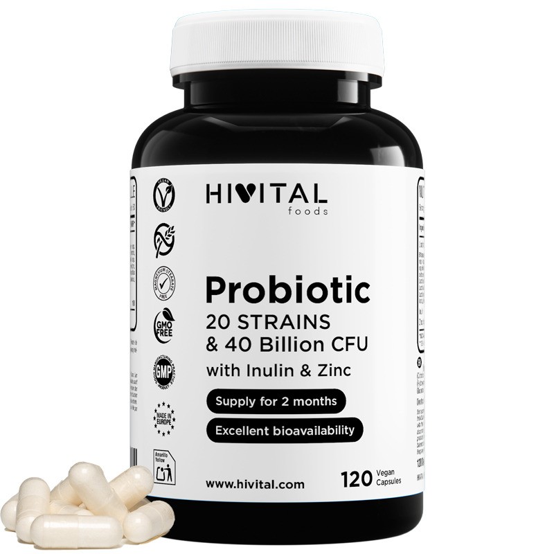 Probiótico 20 cepas 40 Mil Millones UFC 120 Cápsulas Veganas Hivital