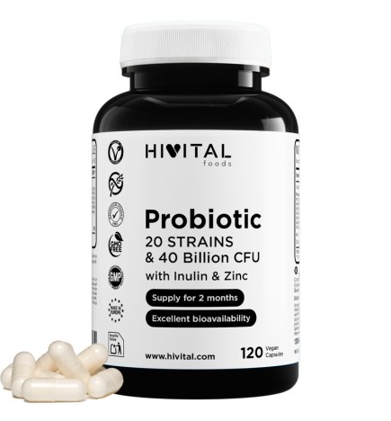 Probiótico 20 cepas 40 Mil Millones UFC 120 Cápsulas Veganas Hivital