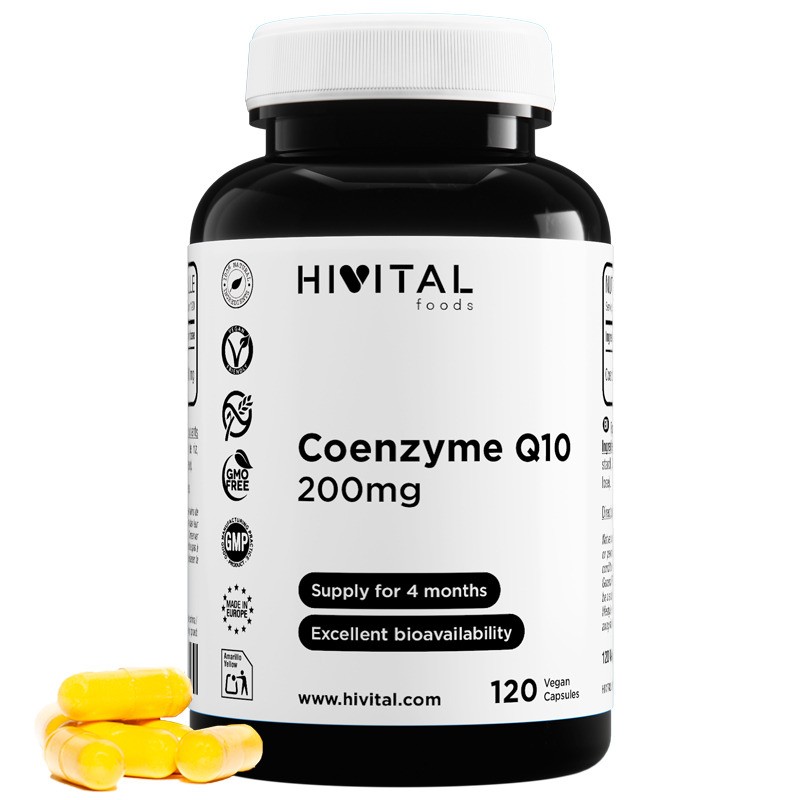 Coenzima Q10 200 mg Ubiquinona 120 Cápsulas Veganas Hivital