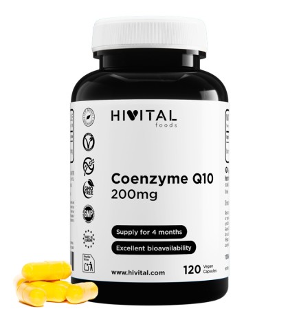 Coenzima Q10 200 mg Ubiquinona 120 Cápsulas Veganas Hivital