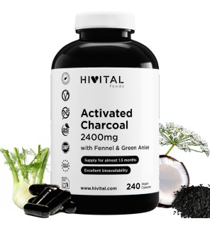 Carbón Activado 2400 mg 240 Cápsulas Veganas Hivital
