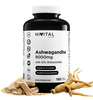 Ashwangandha 9000 mg 180 Cápsulas Veganas Hivital