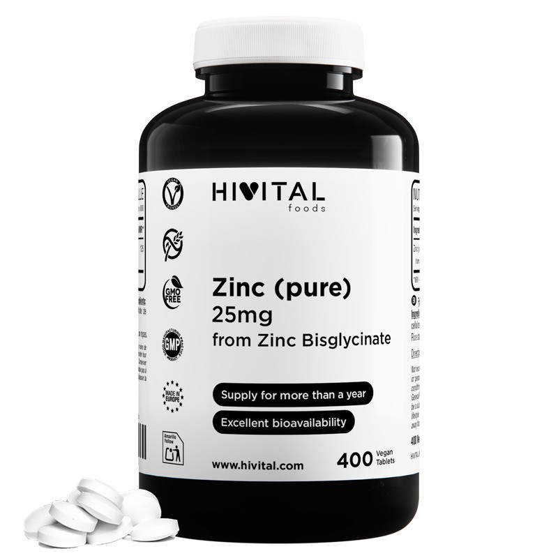 Zinc 25 mg Bisglicinato 400 Comprimidos Veganos Hivital