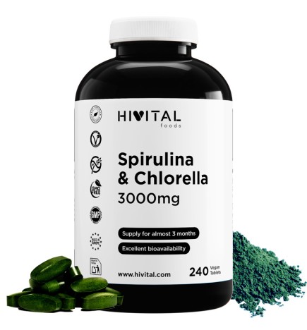 BIO Espirulina + BIO Chlorella 3000 mg 240 Comprimidos Veganos Hivital
