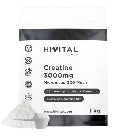 Creatina 3000 mg 1 Kg de Polvo Vegano Hivital