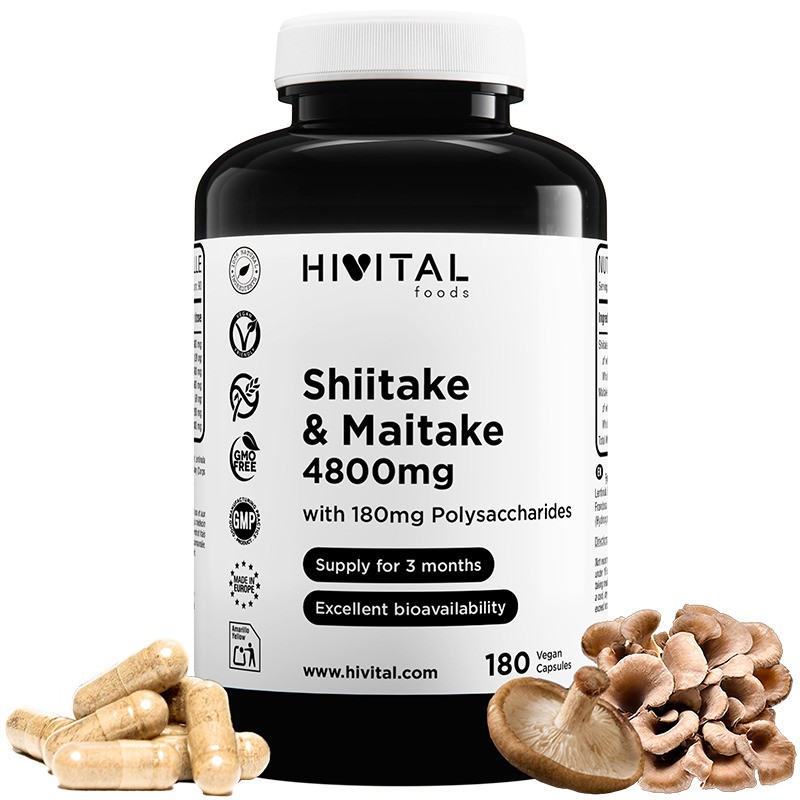 Shiitake & Maitake 4800 mg 180 Cápsulas Veganas Hivital