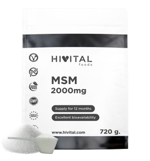 MSM 2000 mg 720 Gramos de Polvo Vegano Hivital