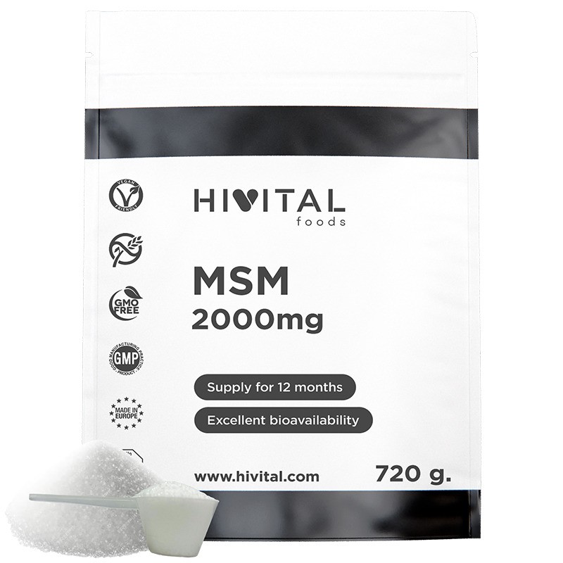 MSM 2000 mg 720 Gramos de Polvo Vegano Hivital
