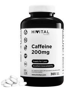 Cafeína Anhidra 200 mg 365 Comprimidos Veganos Hivital