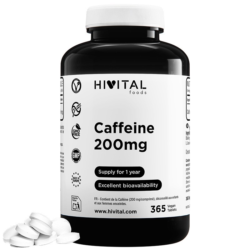 Cafeína Anhidra 200 mg 365 Comprimidos Veganos Hivital