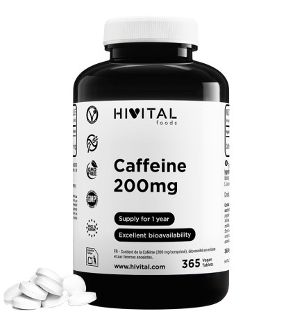 Cafeína Anhidra 200 mg 365 Comprimidos Veganos Hivital