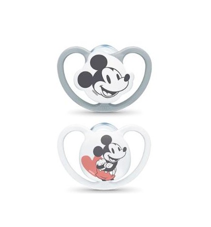 Chupete Space Mickey Gris 18-36 Silicona 2Ud. Nuk