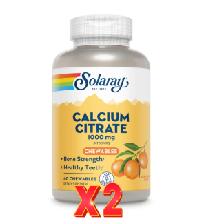 Pack de 2 unidades Calcio Citrato 1000 Mg Sabor Naranja 60 Comprimidos Masticables Solaray