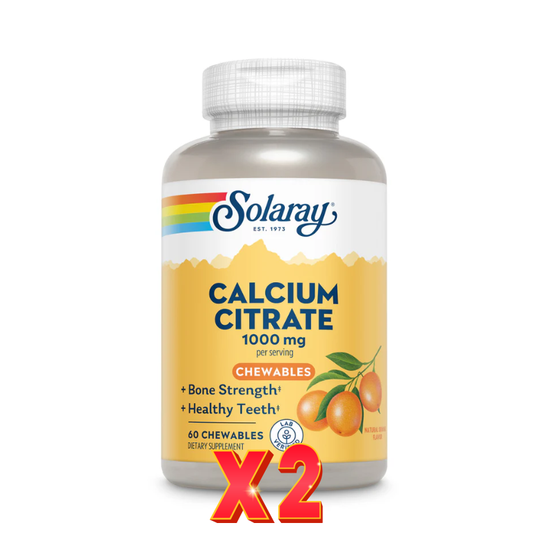 Pack de 2 unidades Calcio Citrato 1000 Mg Sabor Naranja 60 Comprimidos Masticables Solaray Pack de 2 unidades Calcio Citrato 1000 Mg Sabor Naranja 60 Comprimidos Masticables Solaray