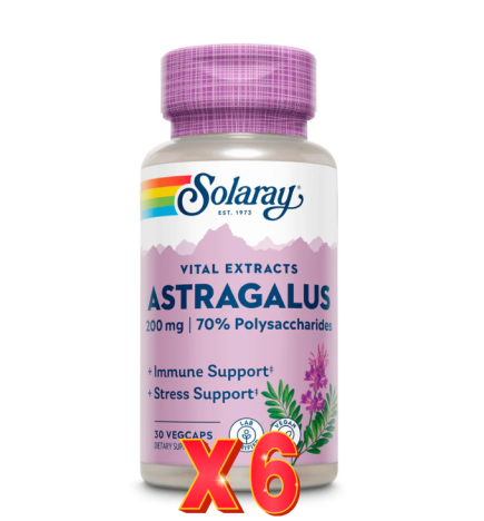 Pack 6 unidades Astragalus Root Extract 200 Mg 30 Capsulas Vegetales Solaray